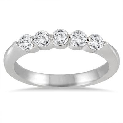 1/2 Carat TW Five Stone Diamond Wedding Band in 10K White Gold