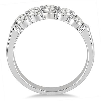 1 Carat TW Five Stone Diamond Wedding Band in 14K White Gold