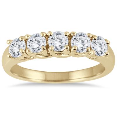 1 Carat TW Five Stone Diamond Wedding Band in 14K Yellow Gold