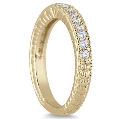 1/3 Carat TW Diamond Engraved Antique Styled Ring in 10K Yellow Gold