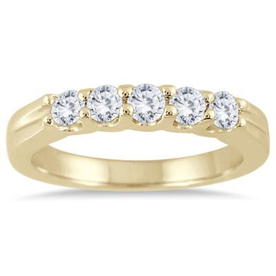 1/2 Carat TW Five Stone Diamond Wedding Band in 14K Yellow Gold