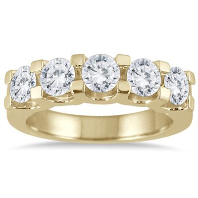 2 Carat TW Five Stone Diamond Wedding Band in 14K Yellow Gold