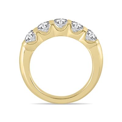 1 1/2 Carat TW Five Stone Diamond Wedding Band in 14K Yellow Gold