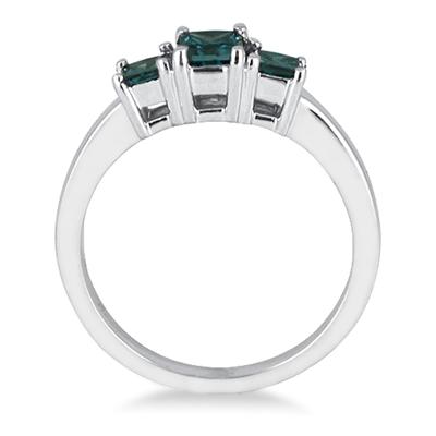 Three Stone Blue Diamond Ring in 14K White Gold