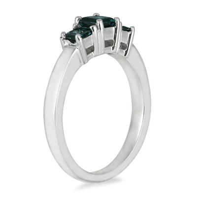 Three Stone Blue Diamond Ring in 14K White Gold