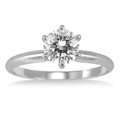 PREMIUM QUALITY - 3/4 Carat Diamond Solitaire Ring in 14K White Gold (G-H Color, SI1-SI2 Clarity)
