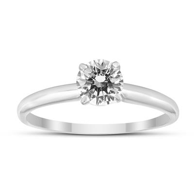 1/4 Carat Round Diamond Solitaire Ring in 14K White Gold