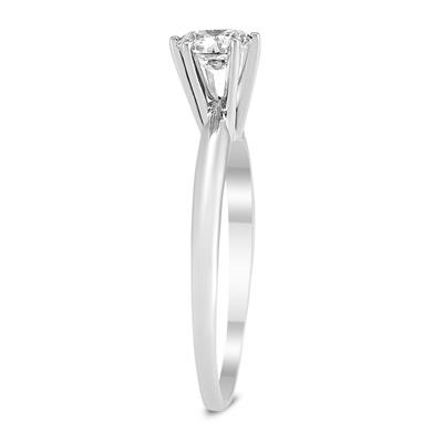1/2 Carat Round Diamond Solitaire Ring in 14K White Gold
