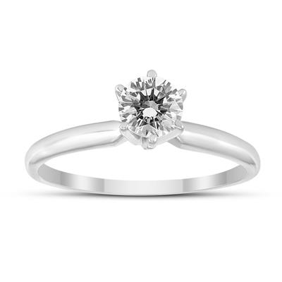 1/2 Carat Round Diamond Solitaire Ring in 14K White Gold