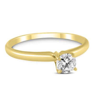 1/3 Carat Round Diamond Solitaire Ring in 14K Yellow Gold