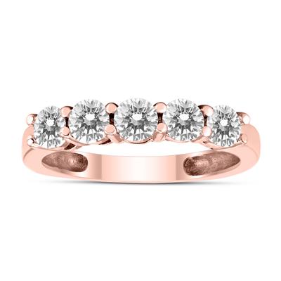 1 Carat TW Five Stone Diamond Wedding Band in 14K Rose Gold