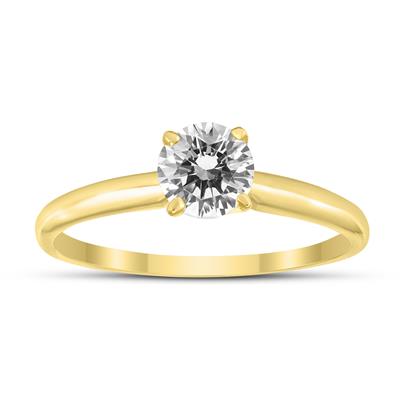 AGS Certified (J-K Color, SI1-SI2 Clarity) 1/3 Carat Round Diamond Solitaire Ring in 14K Yellow Gold