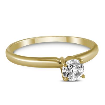 AGS Certified (J-K Color, SI1-SI2 Clarity) 1/3 Carat Round Diamond Solitaire Ring in 14K Yellow Gold