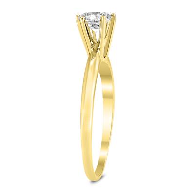 AGS Certified (J-K Color, SI1-SI2 Clarity) 3/8 Carat Round Diamond Solitaire Ring in 14K Yellow Gold