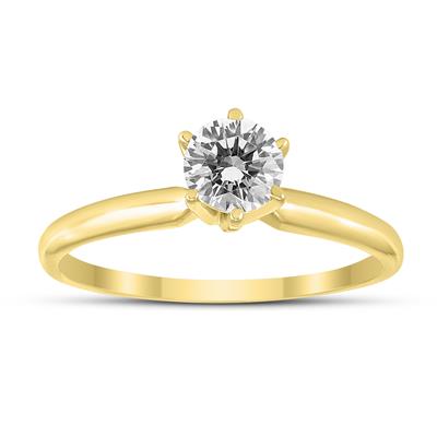 AGS Certified (J-K Color, SI1-SI2 Clarity) 3/8 Carat Round Diamond Solitaire Ring in 14K Yellow Gold
