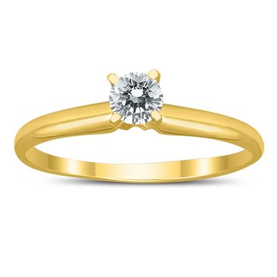 AGS Certified 1/3 Carat Round Diamond Solitaire Ring in 14K Yellow Gold (H-I Color, SI1-SI2 Clarity)