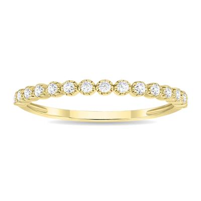 1/5 Carat TW Beaded Crown Setting Diamond Wedding Band in 10K Yellow Gold (Wedding, Stackable or Fashion Ring)