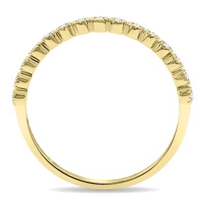 1/5 Carat TW Beaded Crown Setting Diamond Wedding Band in 10K Yellow Gold (Wedding, Stackable or Fashion Ring)