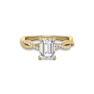 Agatha Twisted Pave Ring with Certified 2.50 Carat Lab-Grown Emerald Cut Diamond in 14K Yellow Gold