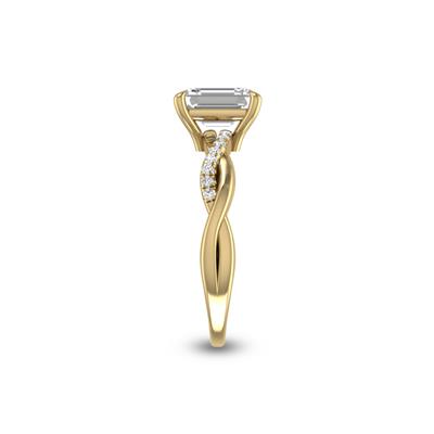 Agatha Twisted Pave Ring with Certified 3 Carat Lab-Grown Emerald Cut Diamond in 14K Yellow Gold