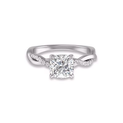 Agatha Twisted Pave Ring with Certified 2 Carat Lab-Grown Cushion Cut Diamond in 14K White Gold