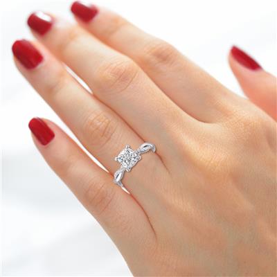Agatha Twisted Pave Ring with Certified 2 Carat Lab-Grown Cushion Cut Diamond in 14K White Gold