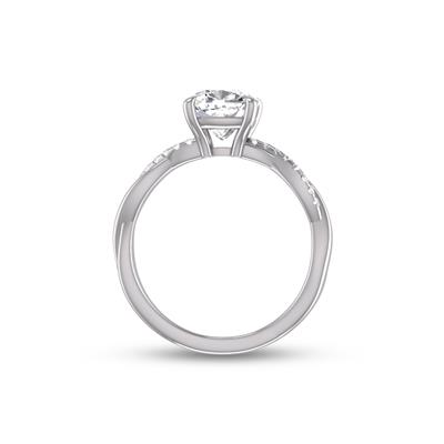 Agatha Twisted Pave Ring with Certified 2 Carat Lab-Grown Cushion Cut Diamond in 14K White Gold