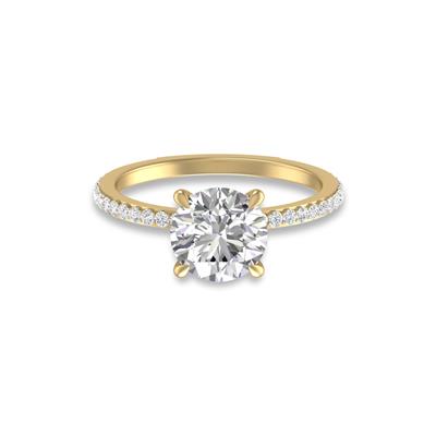 14K Yellow Gold Hidden Halo Cleo Ring with Certified 2 Carat Center Round Lab-Grown Diamond