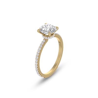 14K Yellow Gold Hidden Halo Cleo Ring with Certified 2 Carat Center Round Lab-Grown Diamond