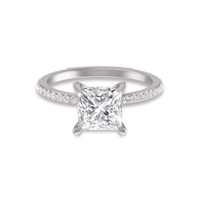 14K White Gold Hidden Halo Cleo Ring with Certified 2 Carat Center Princess Cut Lab-Grown Diamond