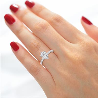 14K White Gold Hidden Halo Cleo Ring with Certified 2 Carat Center Pear Shape Lab-Grown Diamond