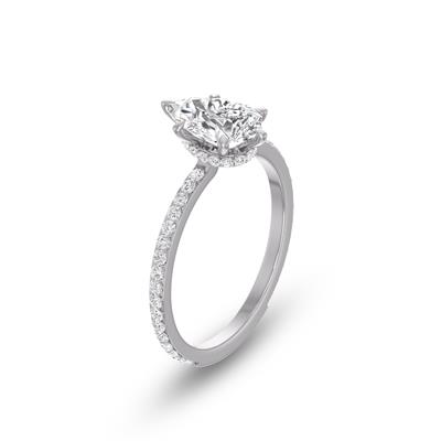 14K White Gold Hidden Halo Cleo Ring with Certified 2 Carat Center Pear Shape Lab-Grown Diamond