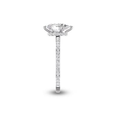 14K White Gold Hidden Halo Cleo Ring with Certified 2 Carat Center Pear Shape Lab-Grown Diamond