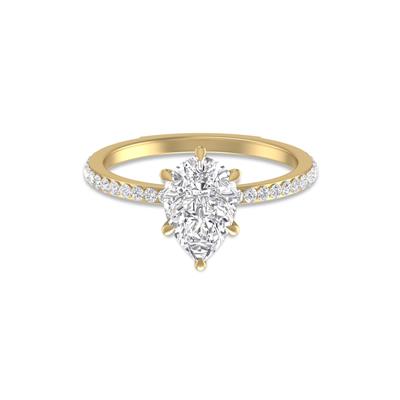 14K Yellow Gold Hidden Halo Cleo Ring with Certified 2 Carat Center Pear Shape Lab-Grown Diamond