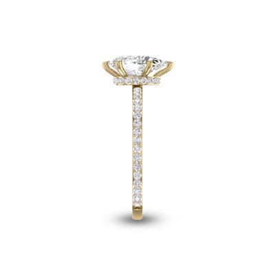 14K Yellow Gold Hidden Halo Cleo Ring with Certified 2 Carat Center Pear Shape Lab-Grown Diamond