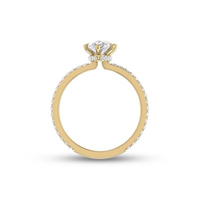 14K Yellow Gold Hidden Halo Cleo Ring with Certified 2 Carat Center Pear Shape Lab-Grown Diamond