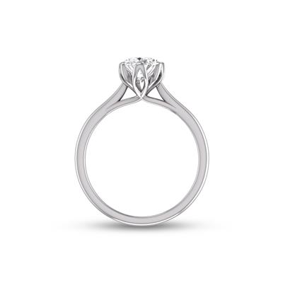 14K White Gold Classic Lotus Solitaire Ring with Certified 2 Carat Oval Shape Lab Grown Diamond