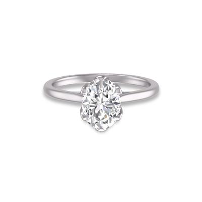 14K White Gold Classic Lotus Solitaire Ring with Certified 2.50 Carat Oval Shape Lab Grown Diamond