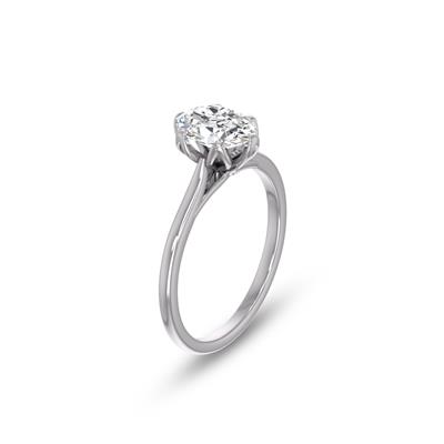14K White Gold Classic Lotus Solitaire Ring with Certified 2.50 Carat Oval Shape Lab Grown Diamond