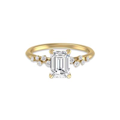 14K Yellow Gold Diamond Aria Ring with Certified 2 Carat Emerald Cut Lab-Grown Diamond