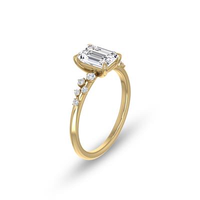 14K Yellow Gold Diamond Aria Ring with Certified 2 Carat Emerald Cut Lab-Grown Diamond