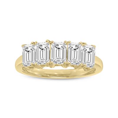 3/4 Carat TW Emerald Cut Five Stone Lab Grown Diamond Wedding Anniversary Ring 14K Yellow Gold