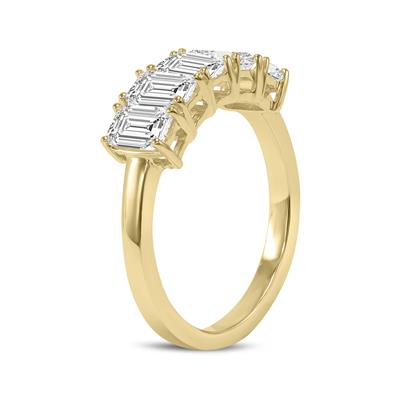 3/4 Carat TW Emerald Cut Five Stone Lab Grown Diamond Wedding Anniversary Ring 14K Yellow Gold