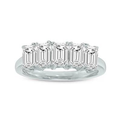 1 Carat TW Emerald Cut Five Stone Lab Grown Diamond Wedding Anniversary Ring 14K White Gold