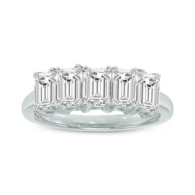 2.50 Carat TW Emerald Cut Five Stone Lab Grown Diamond Wedding Anniversary Ring 14K White Gold