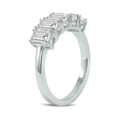 2.50 Carat TW Emerald Cut Five Stone Lab Grown Diamond Wedding Anniversary Ring 14K White Gold