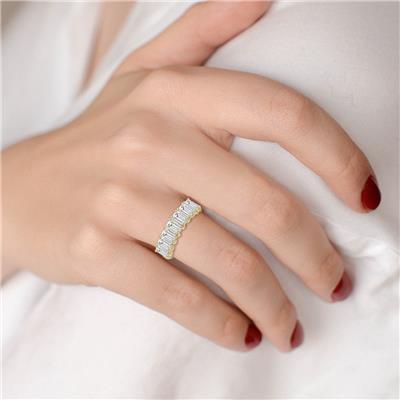 2.50 Carat TW Emerald Cut Seven Stone Lab Grown Diamond Wedding Anniversary Ring 14K Yellow Gold