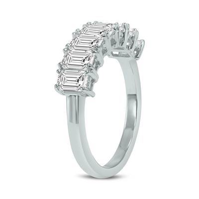 3.50 Carat TW Emerald Cut Seven Stone Lab Grown Diamond Wedding Anniversary Ring 14K White Gold
