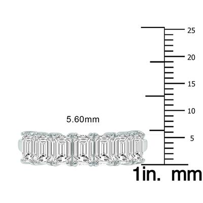 3.50 Carat TW Emerald Cut Seven Stone Lab Grown Diamond Wedding Anniversary Ring 14K White Gold
