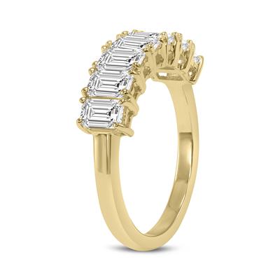 3.50 Carat TW Emerald Cut Seven Stone Lab Grown Diamond Wedding Anniversary Ring 14K Yellow Gold